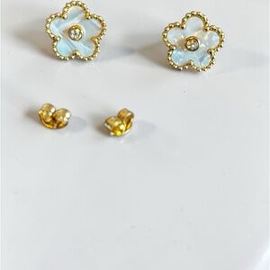 Stainless Steel White and Gold Tone Clover Flower Stud Earrings